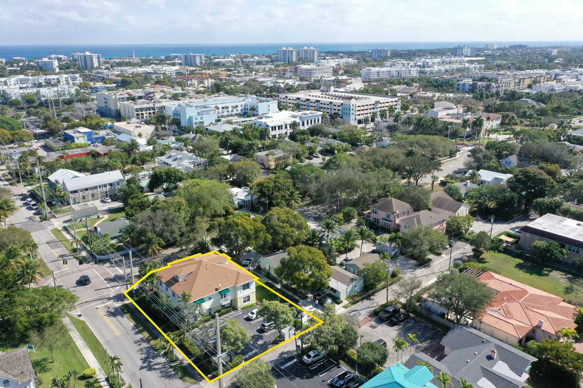 Aerial of 150 N Swinton across from Old School Square, downtown Delray Beach
